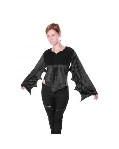 Gothic Oberteil aus Samt mit Fledermaus Ärmeln schwarz Mittelalter Bluse