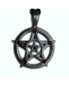 Pentagram Anhänger mit roten Glassteinen