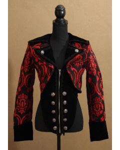 Steampunk Damenweste Brokat rot mit Samt schwarz